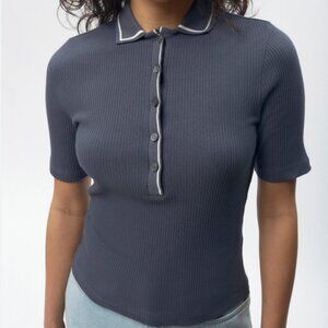 KOTN Slate Blue Garden City Ribbed Knit Polo Shirt